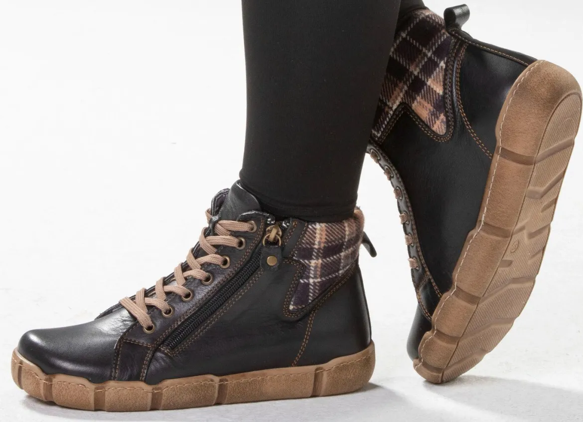 Andrea Conti Schnür-Bootie mit Schaftrand aus kariertem Textil