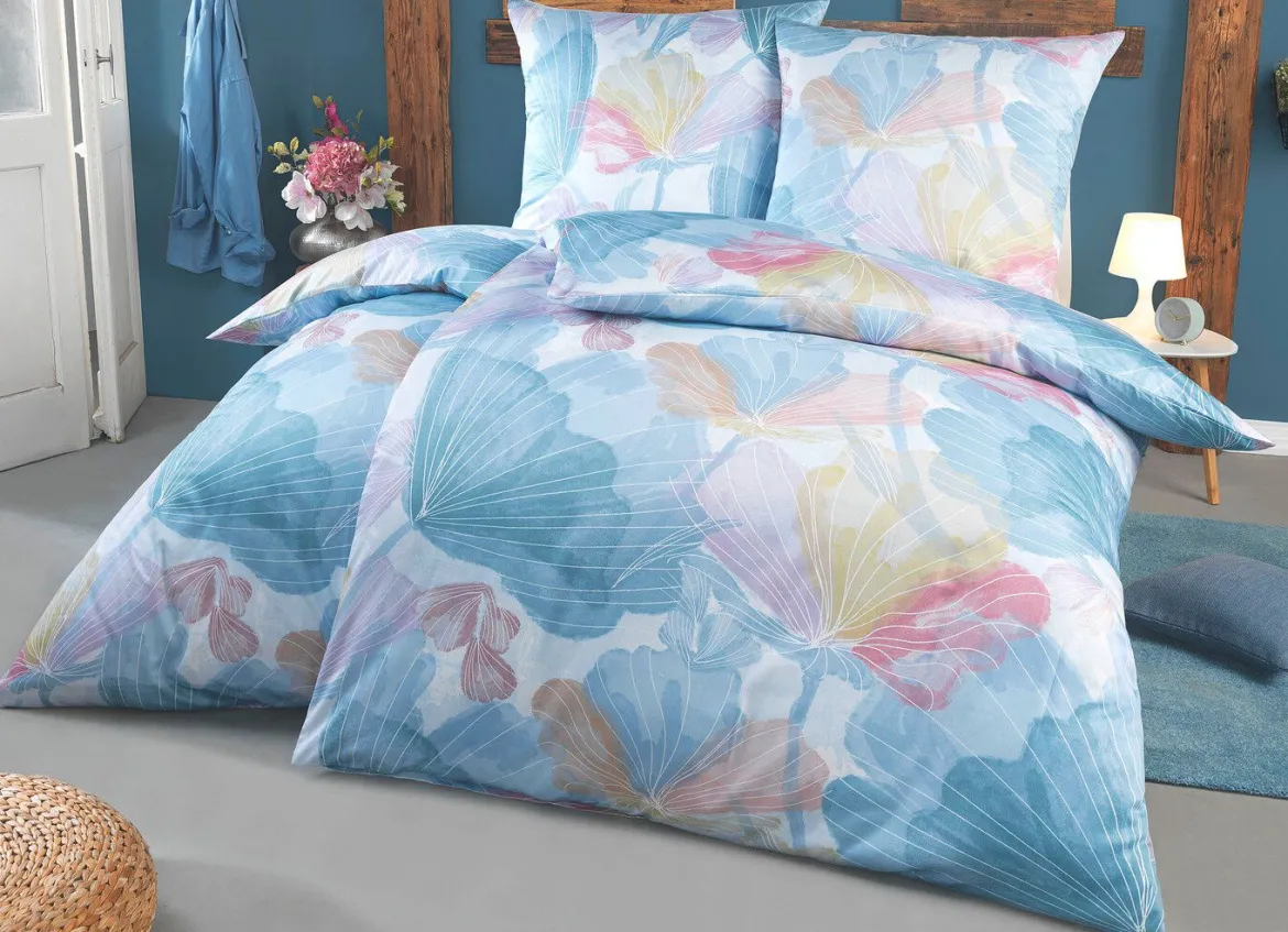 Beidseitig bedruckte Bettwäsche-Garnitur in Mako-Satin-Qualität