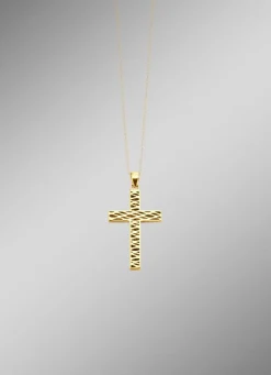 Beidseitig tragbarer Kreuz-Anhänger mit synth. Zirkonia