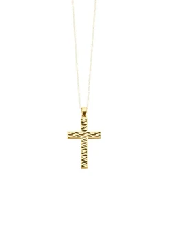Beidseitig tragbarer Kreuz-Anhänger mit synth. Zirkonia