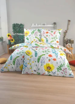 Bettwäsche-Garnitur mit Blumenwiesen-Motiv