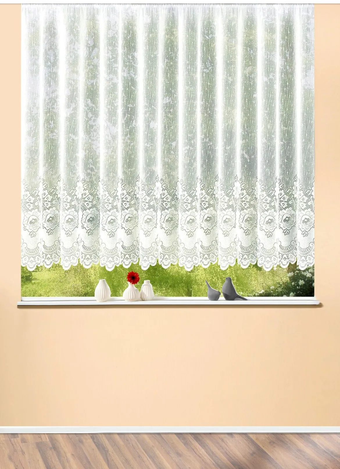 Blumenfenster-Store, gerader Abschluss