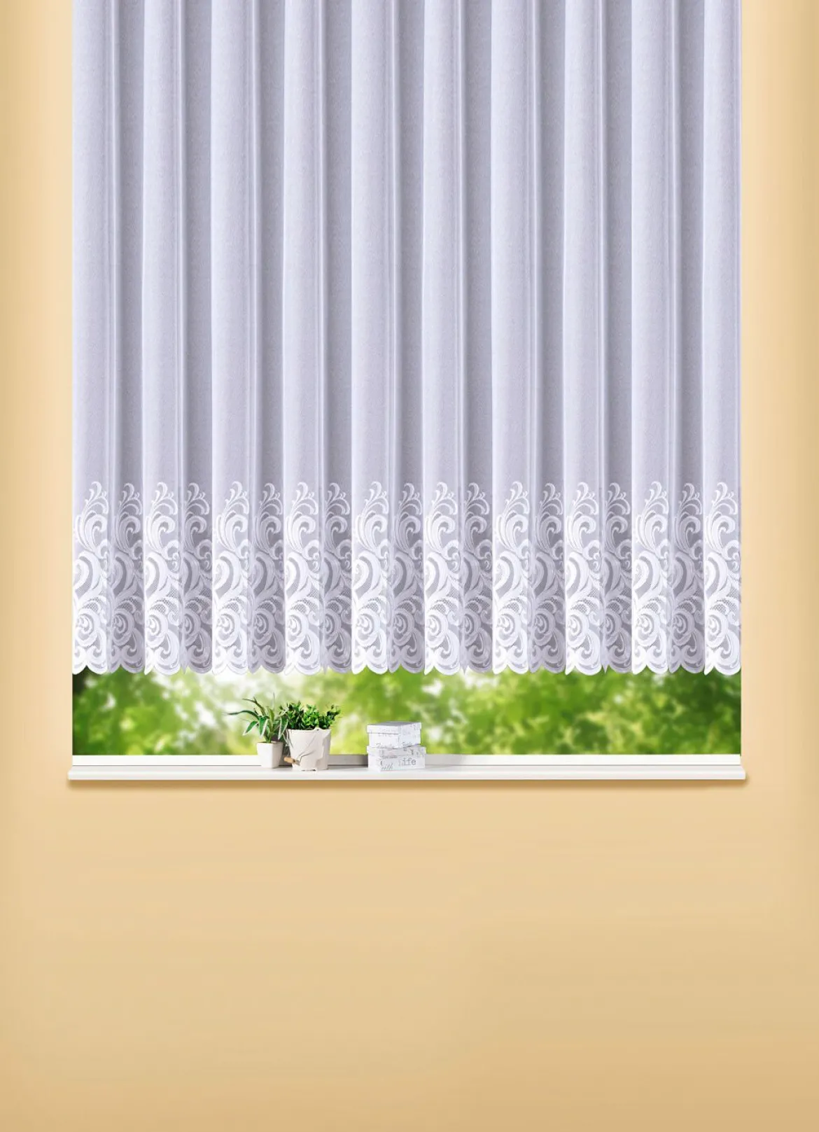 Blumenfenster-Store mit geradem Abschluss