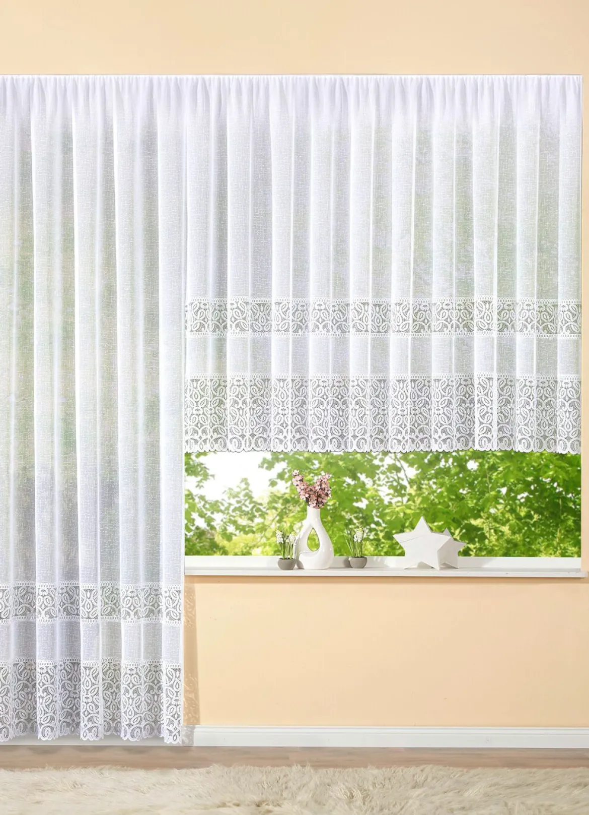Blumenfenster-Store mit Universalschienenband