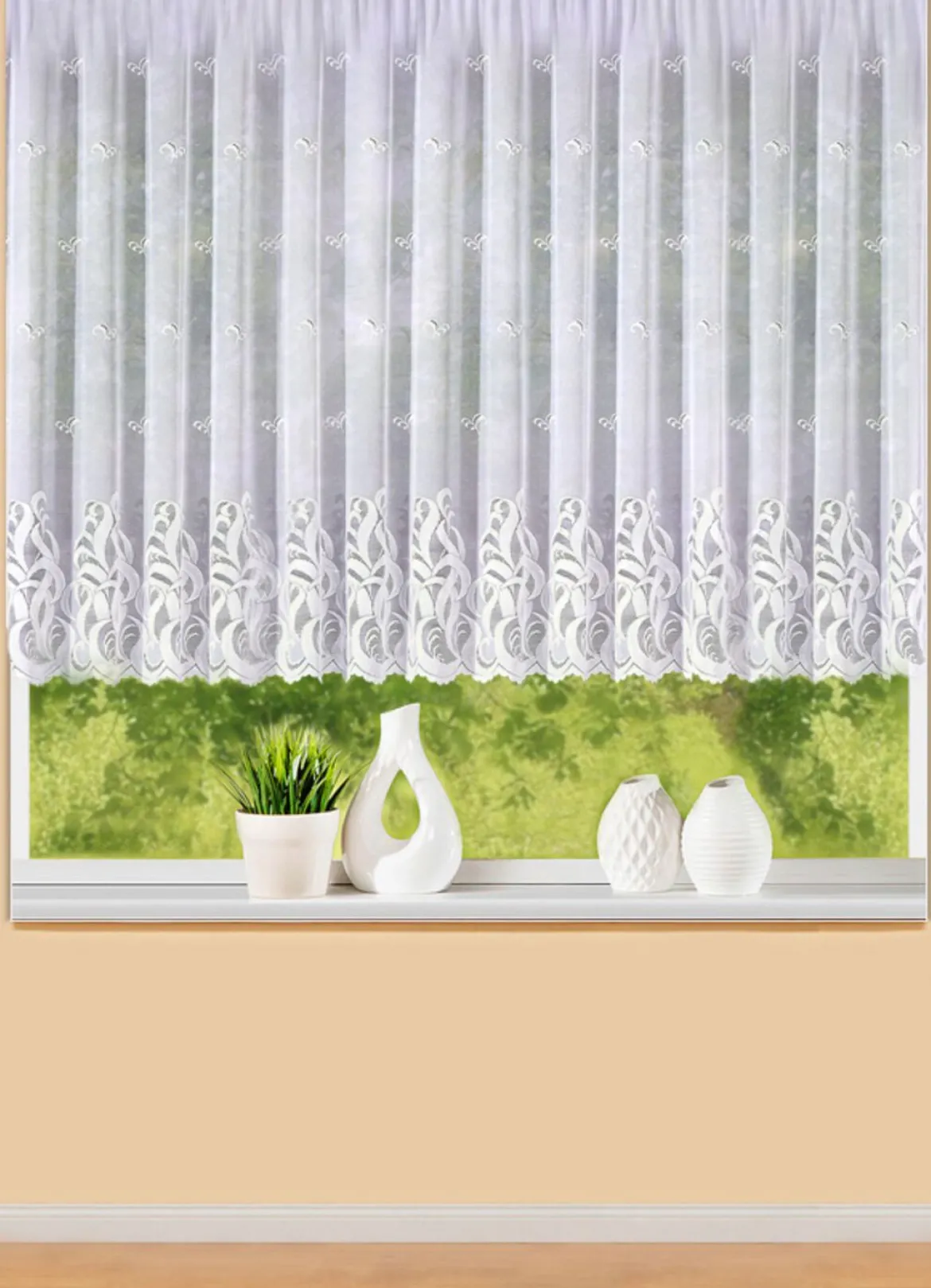 Blumenfenster-Store mit Universalschienenband