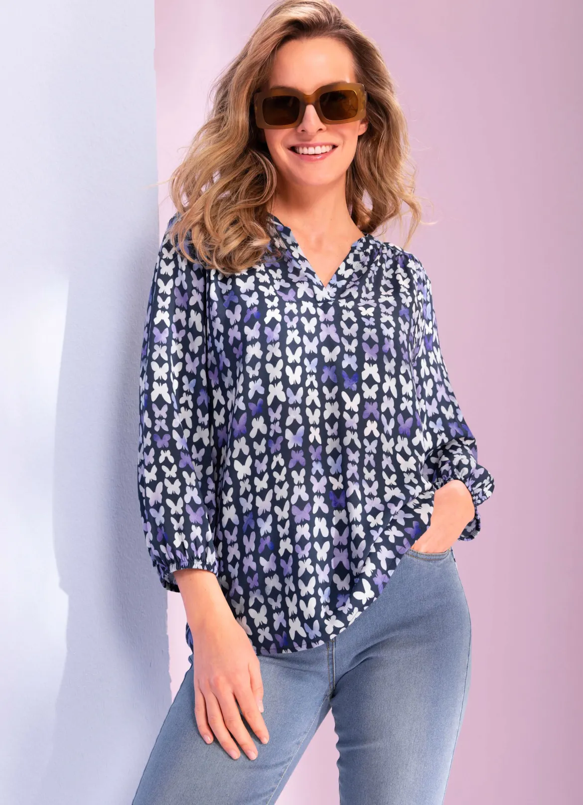 Bluse mit Schmetterlings-Dessin