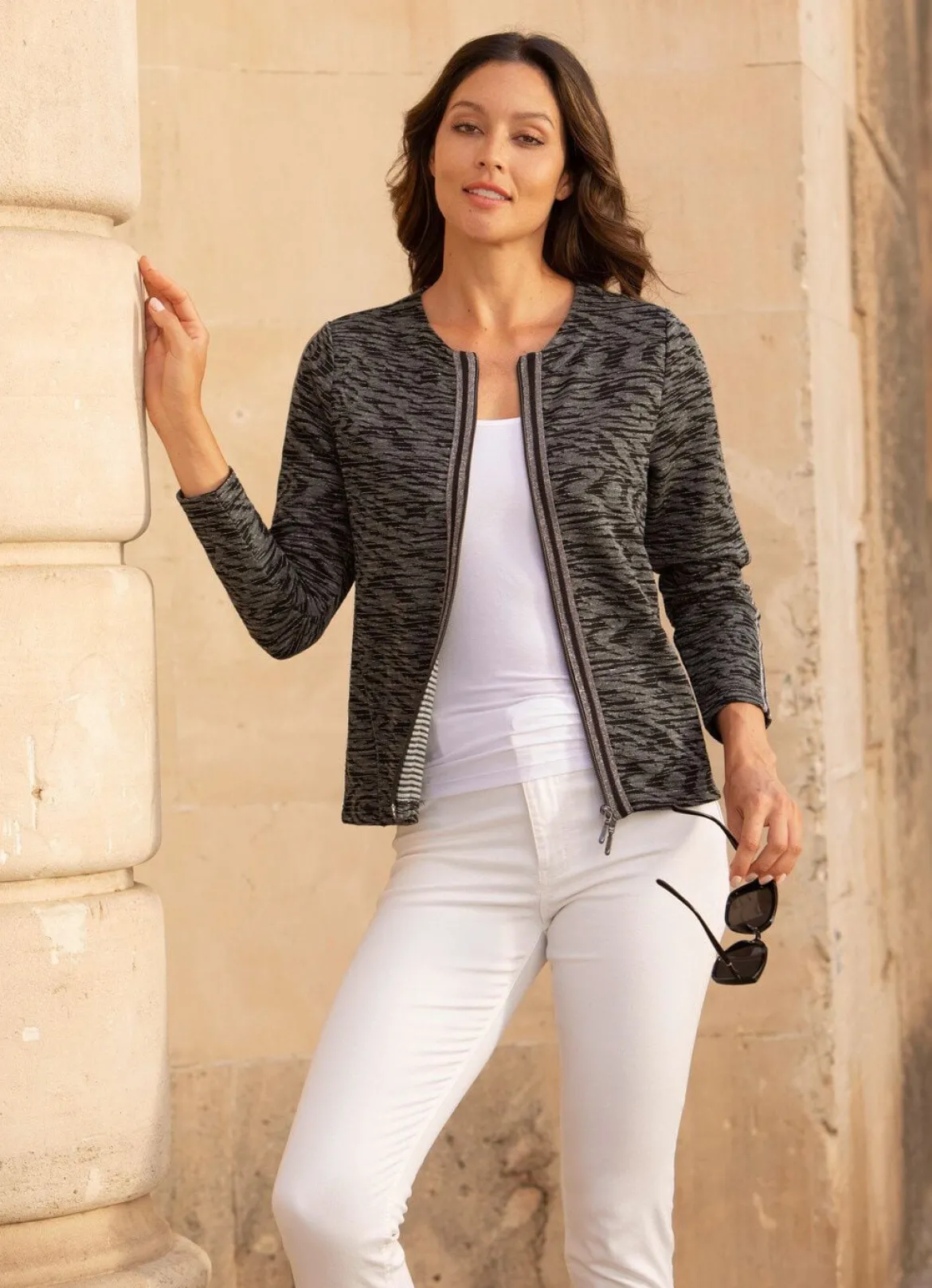 Blusenjacke mit Glanz-Besatz
