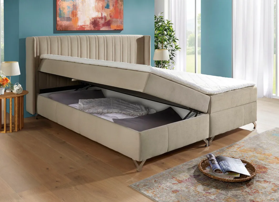 Boxspringbett mit Bettkasten und Topper
