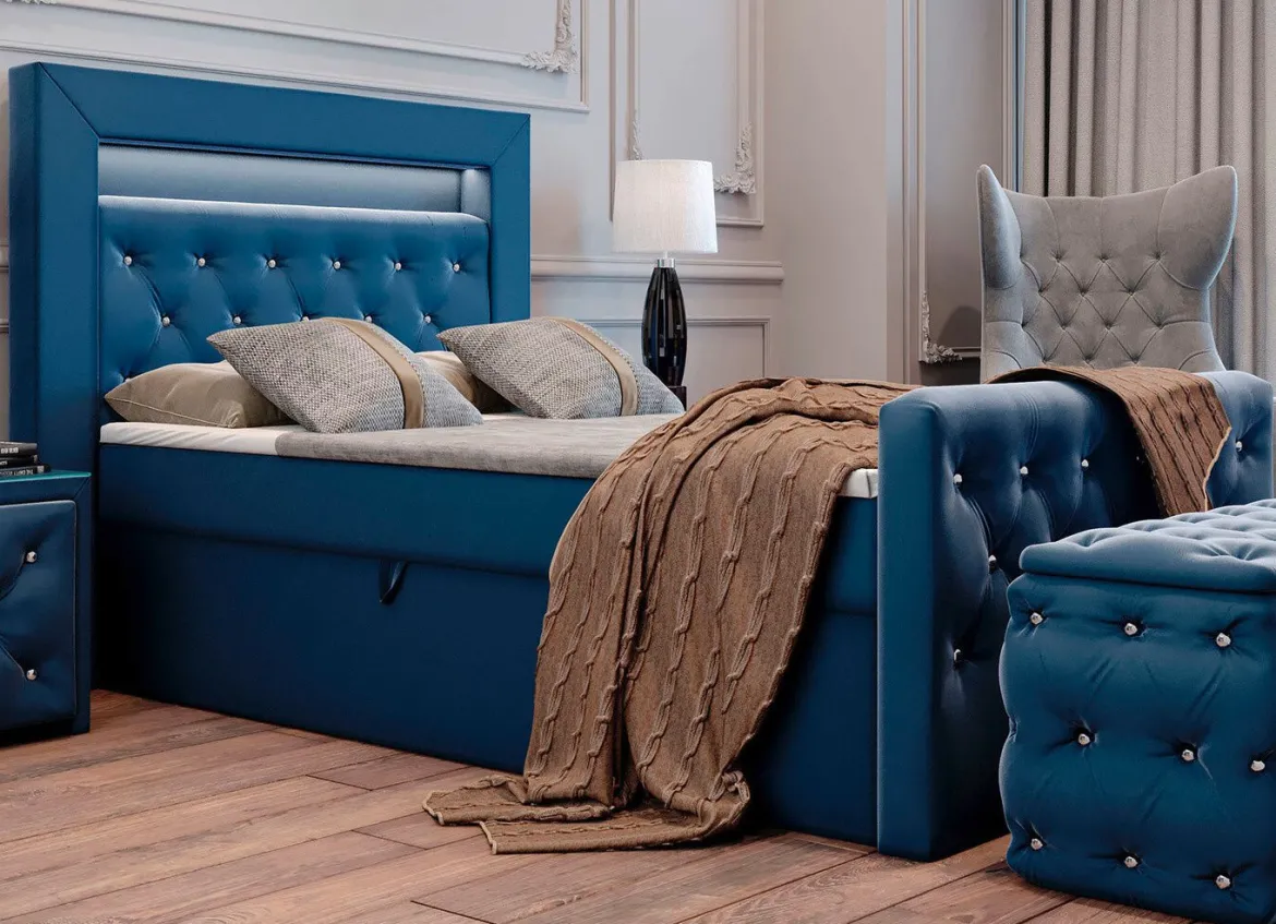 Boxspringbett mit LED-Beleuchtung und Topper
