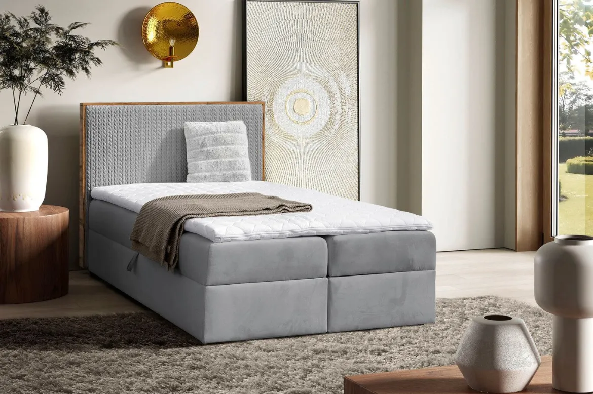 Boxspringbett mit Rahmen aus Wotaneiche