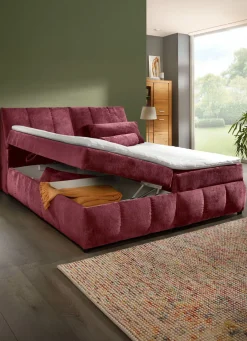Boxspringbett mit Stauraum im Kopfteil und Bettkasten