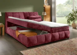Boxspringbett mit Stauraum im Kopfteil und Bettkasten