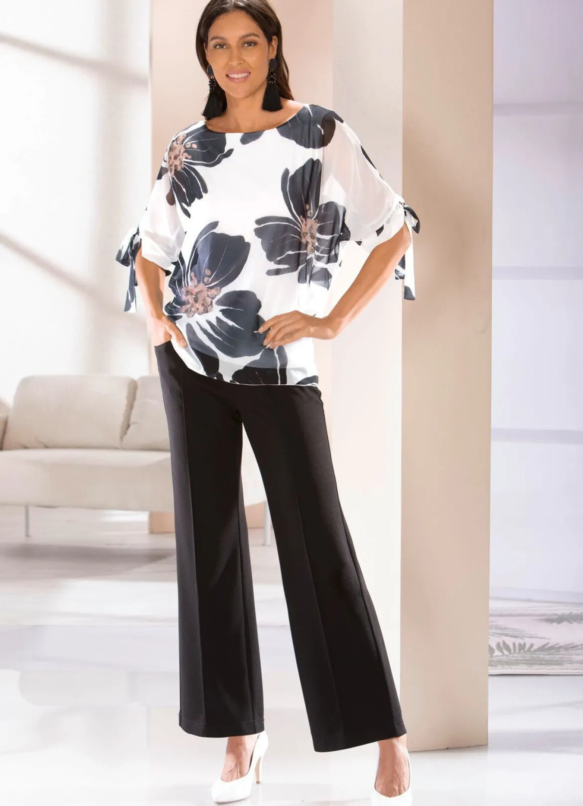 Doppellagiges Shirt mit Chiffon-Überwurf