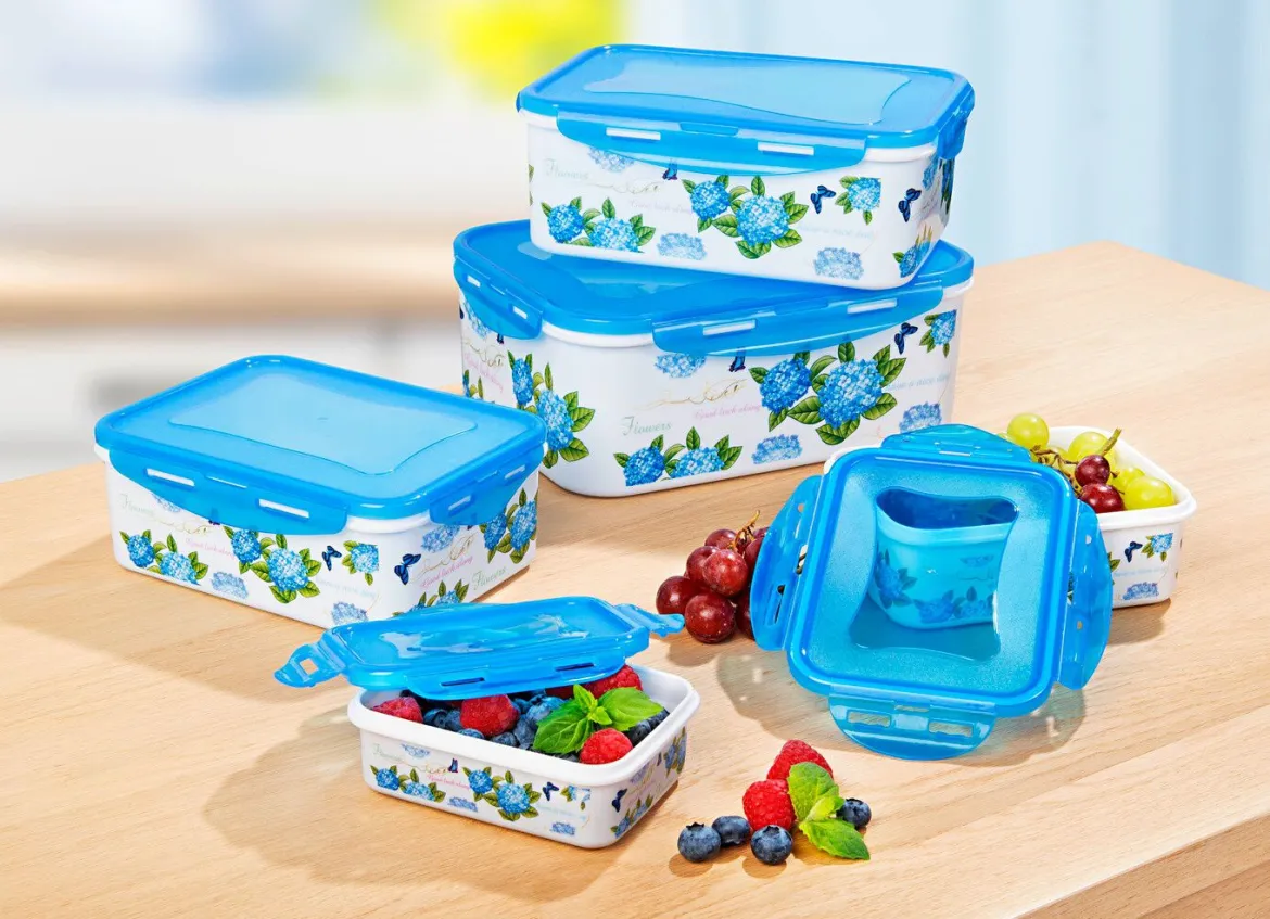 Dosen-Set eckig, 10-teilig mit schönem Hortensien-Dekor