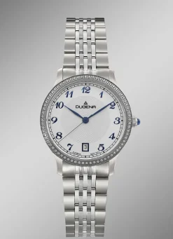 Dugena-Quartz-Damenuhr mit Edelstahlbandgehäuse