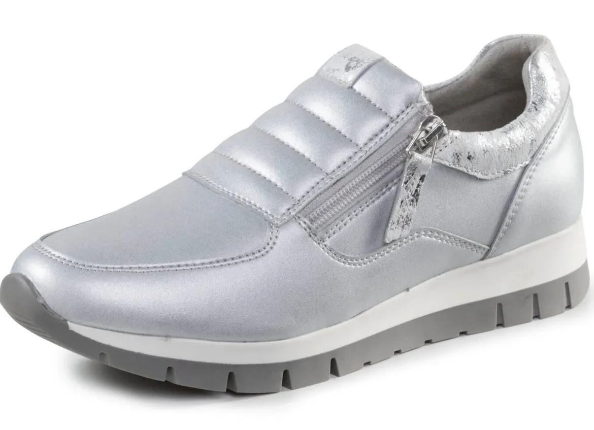 ELENA EDEN Sneaker aus Nappaleder und silbergrau geprägtem Veloursleder