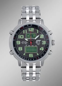 ETT-Funk-Solar-Herrenuhr mit Edelstahlbandgehäuse