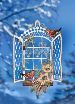 Fensterbild aus echter Plauener Spitze