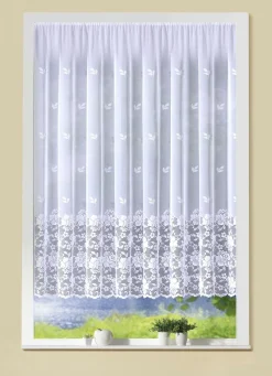 Filigraner Blumenfenster-Store mit Automatikfaltenband 1:3