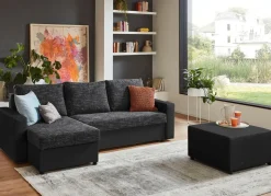 Frei im Raum aufstellbare Polsterecke mit Hocker