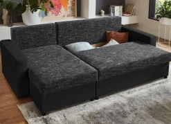 Frei im Raum aufstellbare Polsterecke mit Hocker