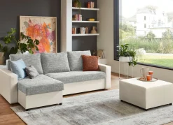Frei im Raum aufstellbare Polsterecke mit Hocker