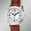 Funk-Herrenuhr mit Lederband und sprechender Zeitansage
