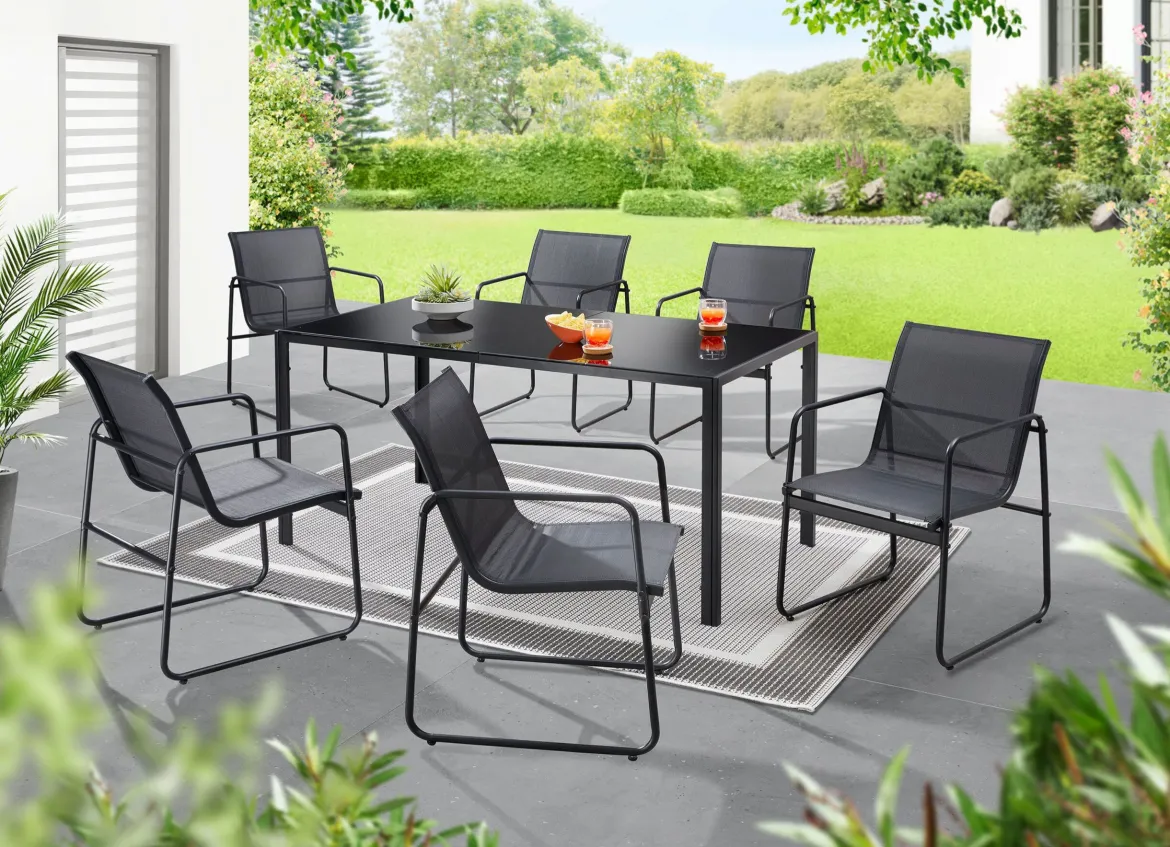 Gartenmöbel-Set mit pulverbeschichtetem Stahlrahmen, 7-teilig