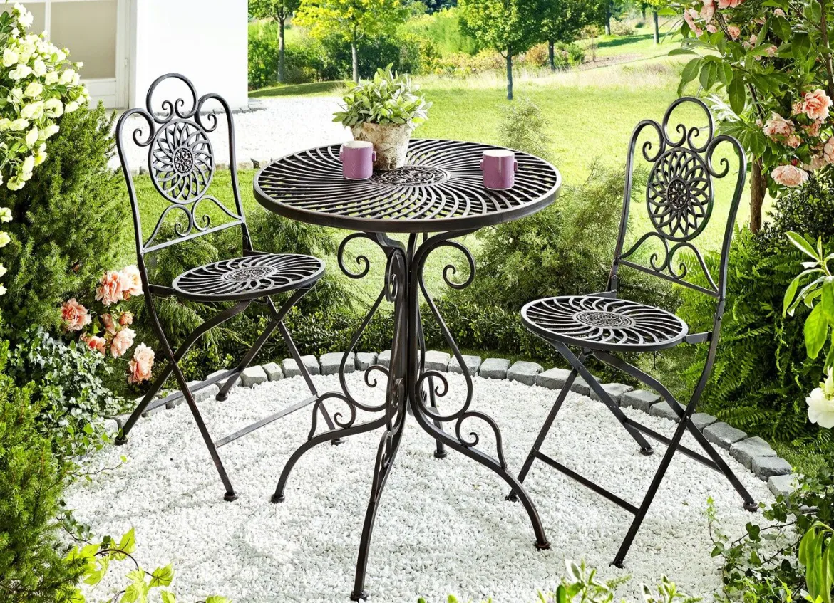 Gartenmöbel-Set, 3-teilig, aus Metall