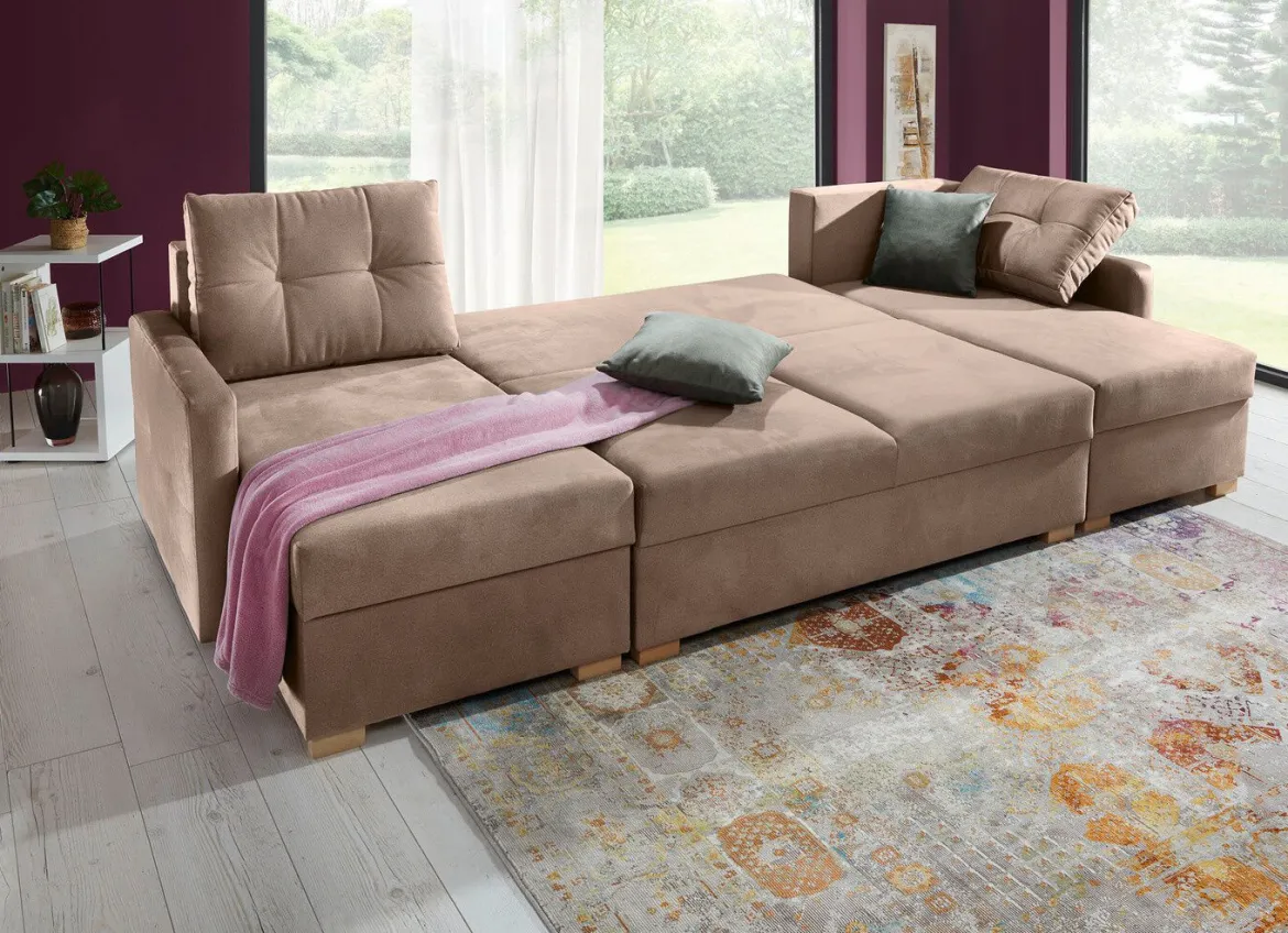 Gemütliche Wohnlandschaft mit Bettfunktion und 3 Bettkästen