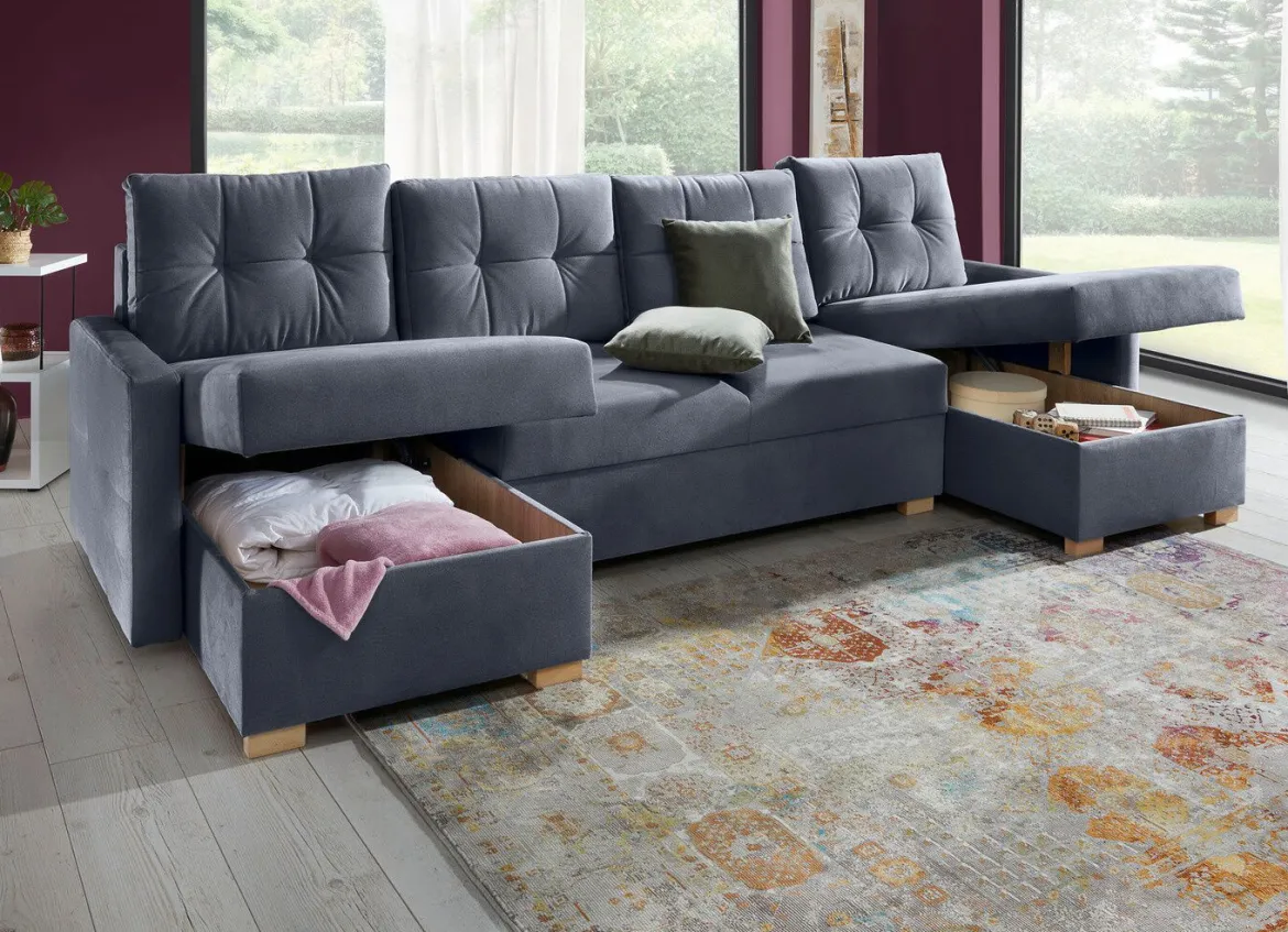 Gemütliche Wohnlandschaft mit Bettfunktion und 3 Bettkästen