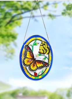 Glasbild mit Metallrahmen und Metallkette