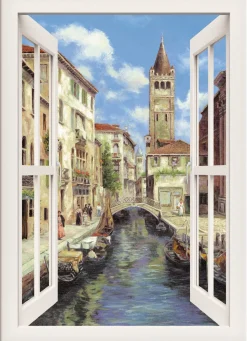 Hochwertiges Leinwandbild Venedig – mit weißem Fenster