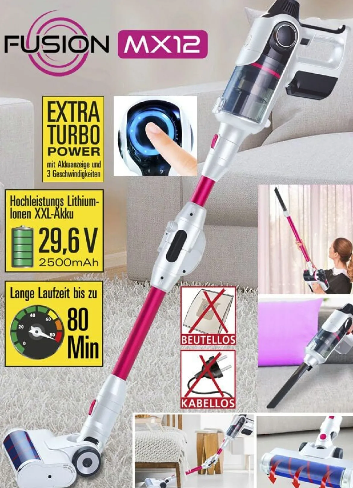 2-in-1 Akku Hand- und Bodenstaubsauger Fusion MX 12