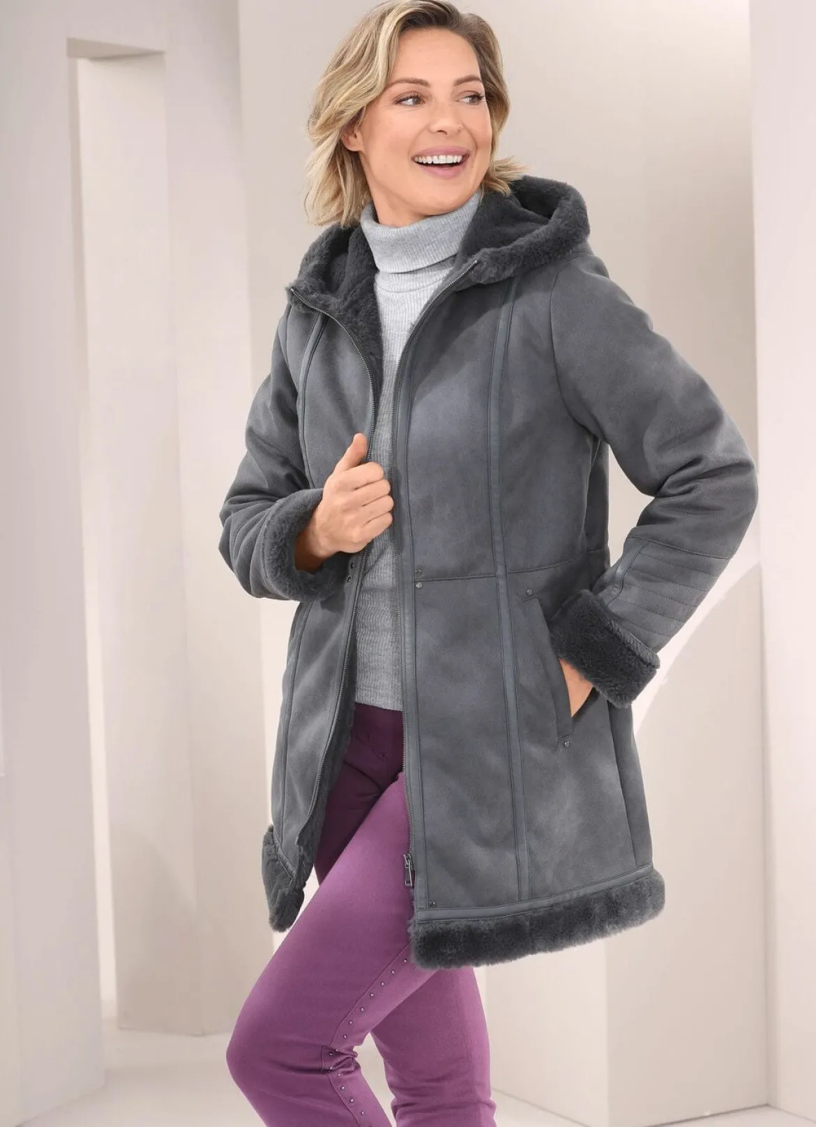 Jacke aus Veloursleder-Imitat