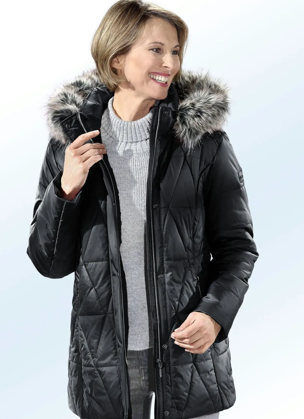 Jacke mit abnehmbarem Kunstpelz-Besatz