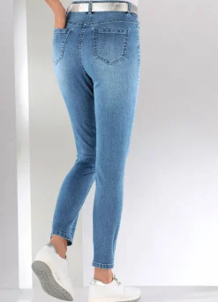 Jeans mit floralen Lochstickereien und Strasssteinchen