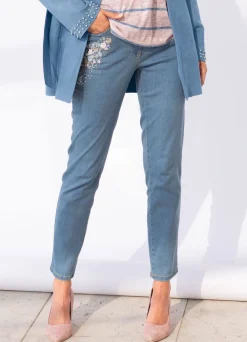 Jeans mit floraler Stickerei