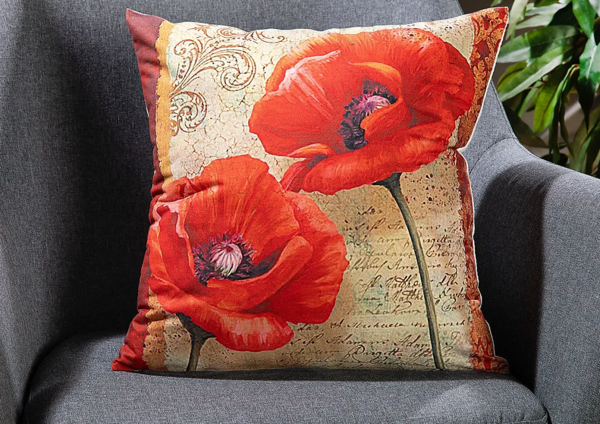 Kissenbezug mit Mohnblumen-Motiven