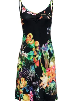 Kleid mit Spaghettiträgern und farbbrillantem Druckdessin