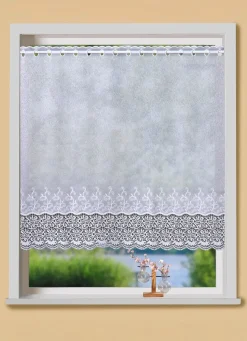 Kleinfenster-Store mit gebogtem Macramé-Abschluss