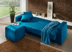 Klick-Klack-Sofa mit Hocker und Dekokissen