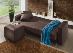 Klick-Klack-Sofa mit Hocker und Dekokissen
