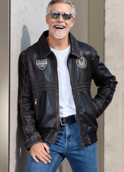 Lederblouson mit Patches
