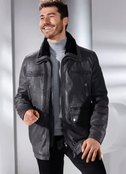 Lederjacke mit abtrennbarem Webpelzkragen