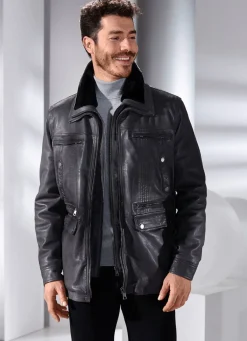 Lederjacke mit abtrennbarem Webpelzkragen