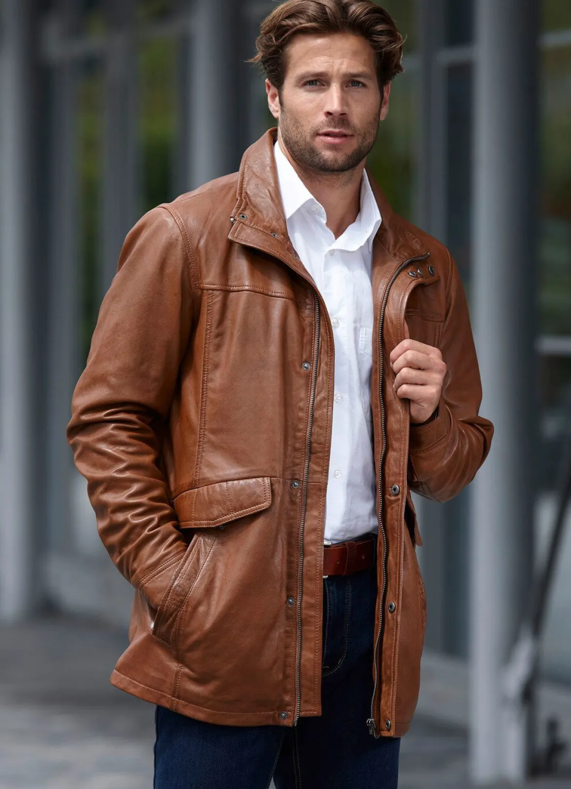 Lederjacke mit Doppeltaschen