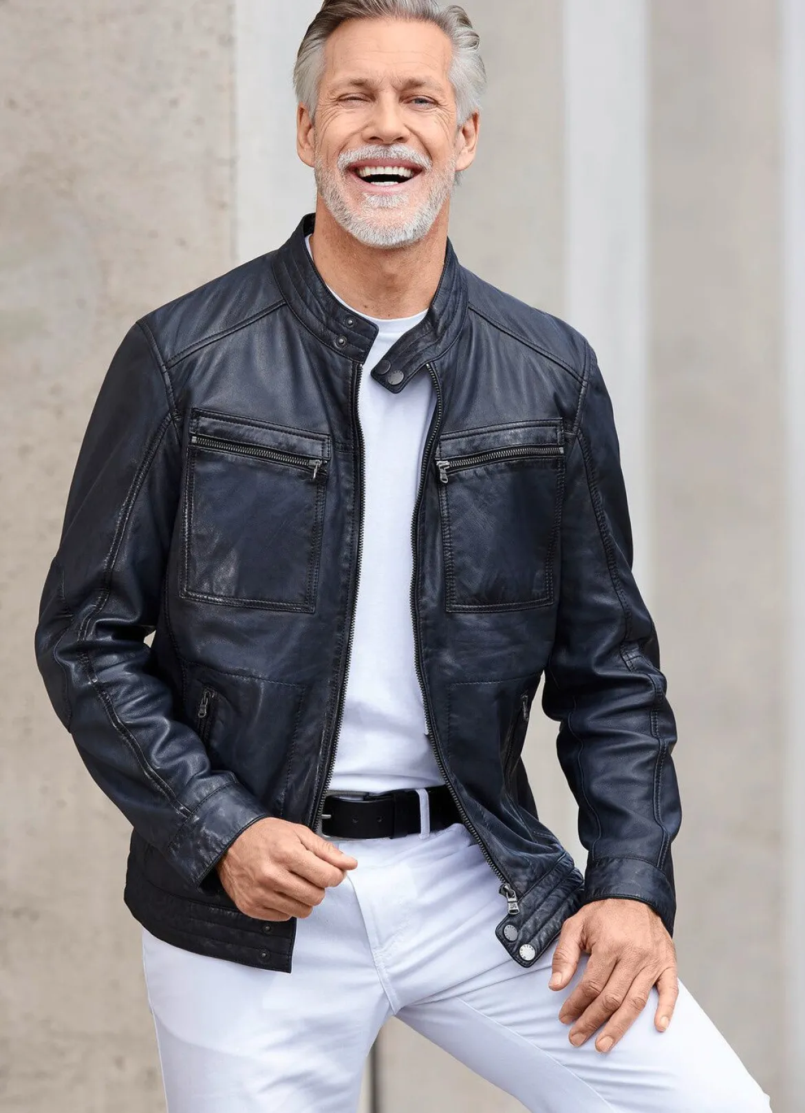 Lederkurzjacke mit Brusttaschen