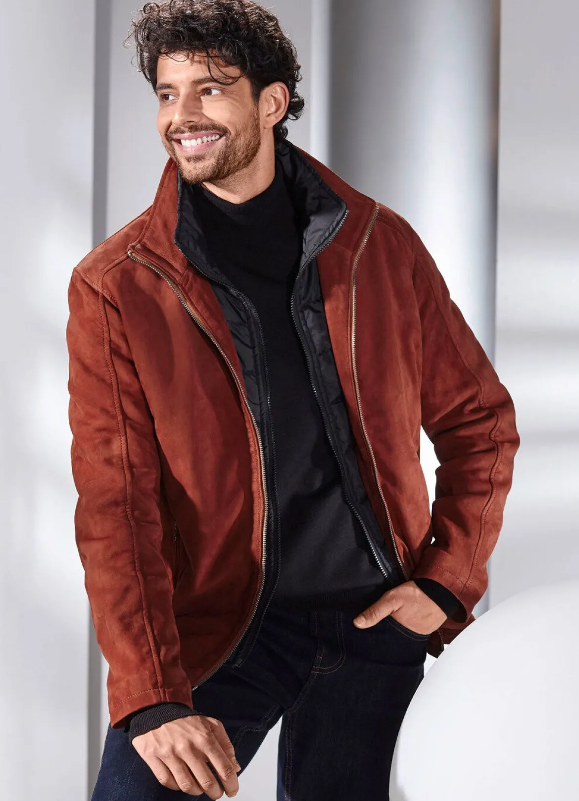 Lederkurzjacke mit Innentaschen