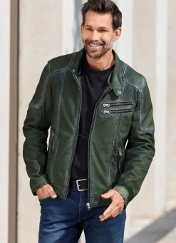 Lederkurzjacke mit Kapuze
